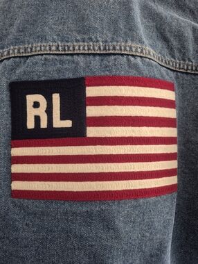 Ralph Lauren Blue Denim Jean Jacket with Flag Patch